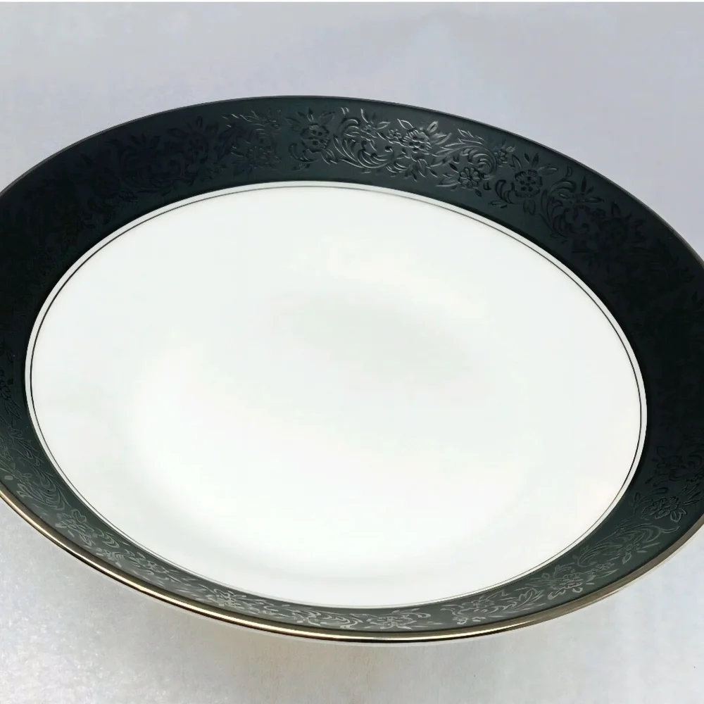 Noritake Mirano Japan Coupe Soup Bowl Dish Pattern 6878 White Black Platinum